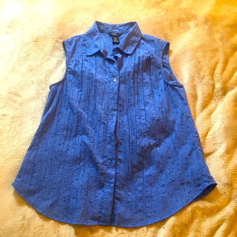 NWOT Haggar Petite blue cutout pattern sleeveless blouse Size L